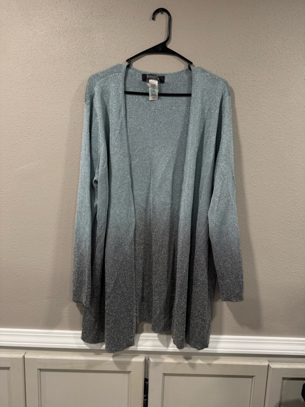 Light Blue to Charcoal Ombre Open Cardigan - Picture 2 of 6